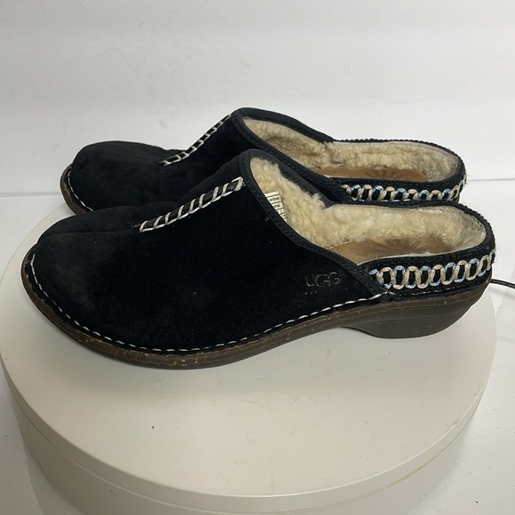 UGG Black Suede Mules with Cream Lining - Picture 7 of 10
